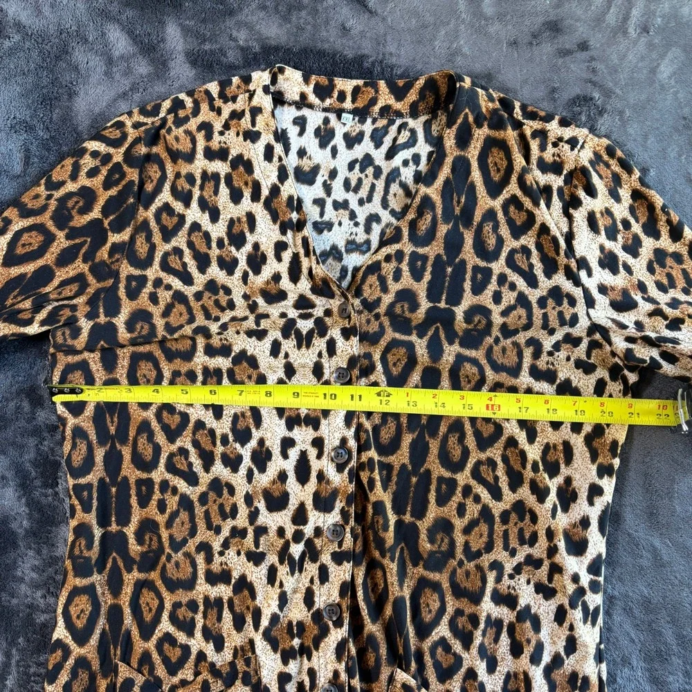 Leopard Print‎ Longline Button Front Cardigan Jacket Brown Black XXL